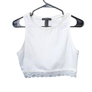 Forever 21 White Tank Top with Lace Hem Women Size S